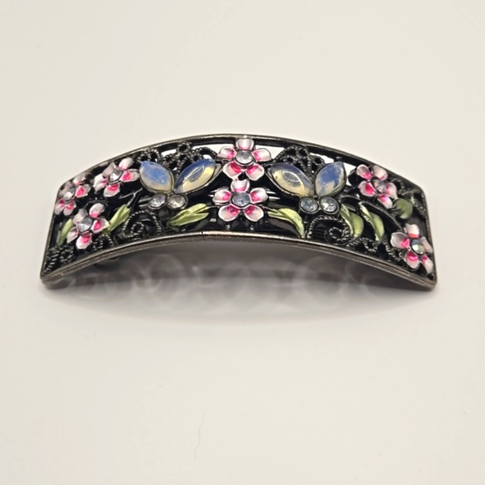 Vintage Floral Crystal Rhinestone Barrette Hair Clip
